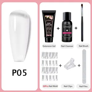 OsNailmall 6pcs Polygel Nail Kit Poly Gel Nail Extension Kit with Brush, UV LED Cured, Semi Permanent, 20 Nail Forms & Acrylic Powder, DIY Nail Art Salon