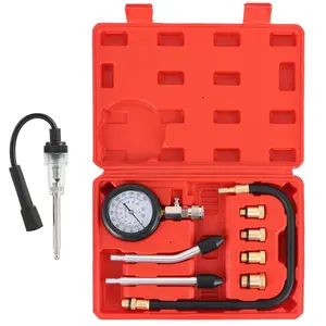 DASBET 9PCS Compression Tester Kit with Spark Plug Tester| Engine Compression Tester Petrol 0-20 Bar & 0-300 psi Car and Motorcycle Engine Testing Tools for Cylinder Pressure Gauge (Red)