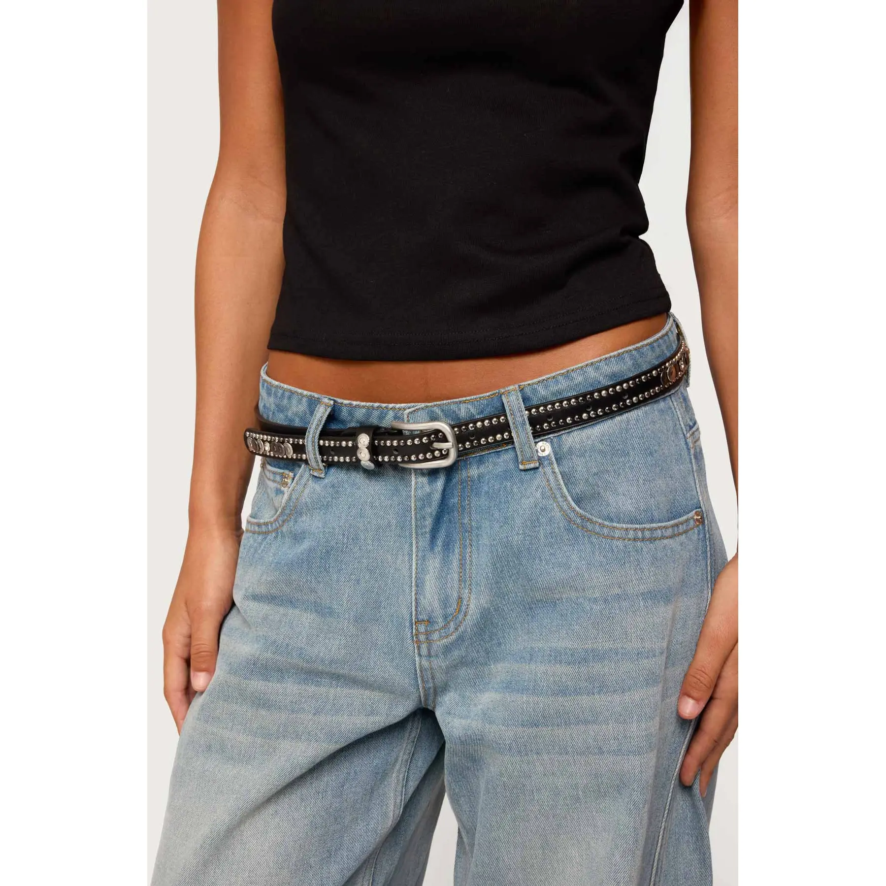 Get Studded Faux Leather Belt Get Studded Faux Leather Belt