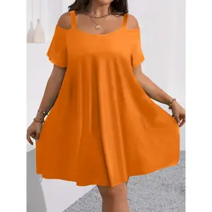 Plus Size Women's Round Neck Shoulder Cut Out Casual Midi Dress, Comfortable Fabric, Perfect for Bridesmaids, Vacation, Travel Hooded Bow Onesie Pajamas queen gras polkadot elegant 👗 samplesale available backless strapless backless dress floral applique