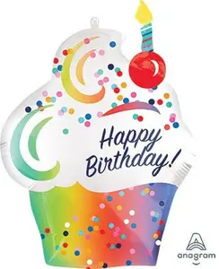 27" White Frosting Ombre Birthday Cupcake Helium Foil Balloons #41251