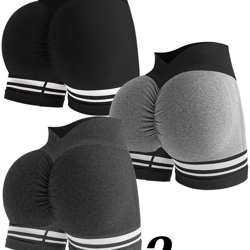 Women's Striped High Waist Gym Shorts, High Waisted Shorts, Active Athletic Shorts, Stretchy Shorts, Sport Shorts, Breathable Comfortable Yoga Shorts, High Elasticity Fitness Casual Wear, Ideal for Workouts & Daily Use, Athletic Bottoms #GLOBAL PICKS
