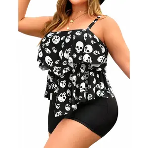 Women's Plus-Size Tankini Swimsuits Set - Stretchy Flowy Cross-Front Tummy-Control Boy Short Swimwear for Confident Curves, Plus Size Swimsuits
