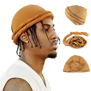 Satin Lined Turban Head Wrap for Men - Vintage Twist Design, Ideal for Sleeping, Stylish Durag Skull Cap & Bonnet Combo for Comfort and Fashion