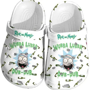 Rick and Morty Clogs with Wubba Lubba Dub Dub Print – Comfortable Slip-On Clogs for Fans – Casual Footwear for Daily Use