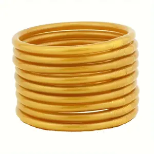 9Pcs/set Buddhist Jonc Bracelet Jewelry Lightweight Bowknot Glitter Jelly Silicone Bangle Bracelet for Women Buddha Girls Elastic Cuff bracelet stack