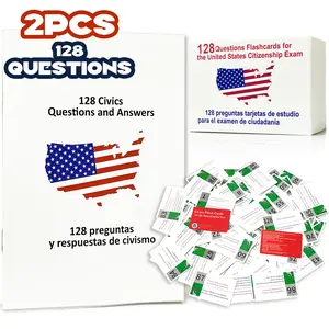 STICQUE 2pcs 2026 US Citizenship Bilingual Cards, USCIS 128 Questions & Answers Study Guide (Spanish & English) for Test Preparation summerwins,summerwins