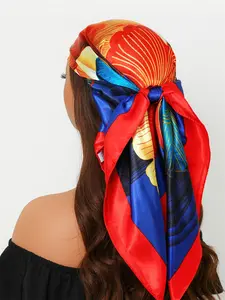 New Headscarf Four Seasons Use Floral Headscarf Luxury Printed Shawl Travel 35.4 Inch Scarf Fashion 90x90 Cm Square Towel Women's Outdoor Wrap