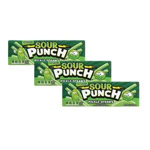 Sour Punch Pickle Straws Pack of 3 4.5oz Tray Each US Made Sour Candy Snack