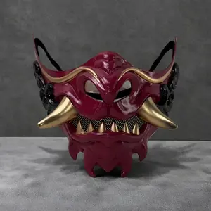 Ant Soul Devil Red Warrior Mask - Burgundy & Golden Funky Intimidating Halloween Mask with Fangs & Spikes, Handcrafted Intricate Design for Cosplay, Costume Parties, Carnival - Non-Washable Villainous Appearance Accessory, Halloween Costume