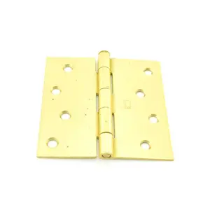 Hager 4x4 in. Steel Square Corner Full Mortise Plain Bearing Door Hinge - 5-Knuckle, Removable Pin, Residential, No. 029664, Satin Brass, Door Hinges