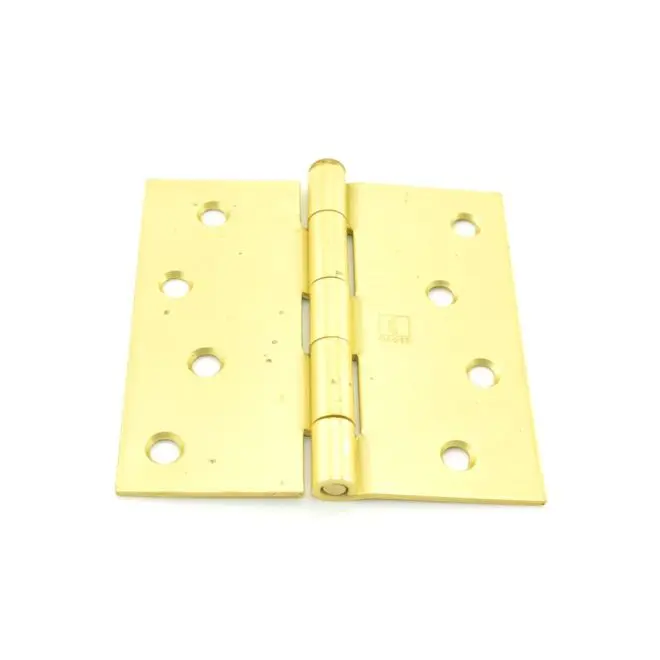 Hager 4x4 in. Steel Square Corners Full Mortise Plain Bearing Door Hinge - 5-Knuckle, Removable Pin, Residential, No. 029664, Satin Brass, Door Hinges