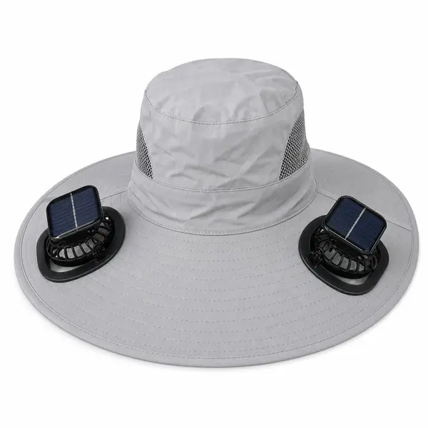 Adult Solar-Powered Fan Hat, Wide Brim, Lightweight, Breathable, 2 Adjustable Fans, 3 Airflow Speeds, USB-Rechargeable Built-In Battery, Hands-Free for Hiking, Beach (Party Hats & Outdoor Accessories)