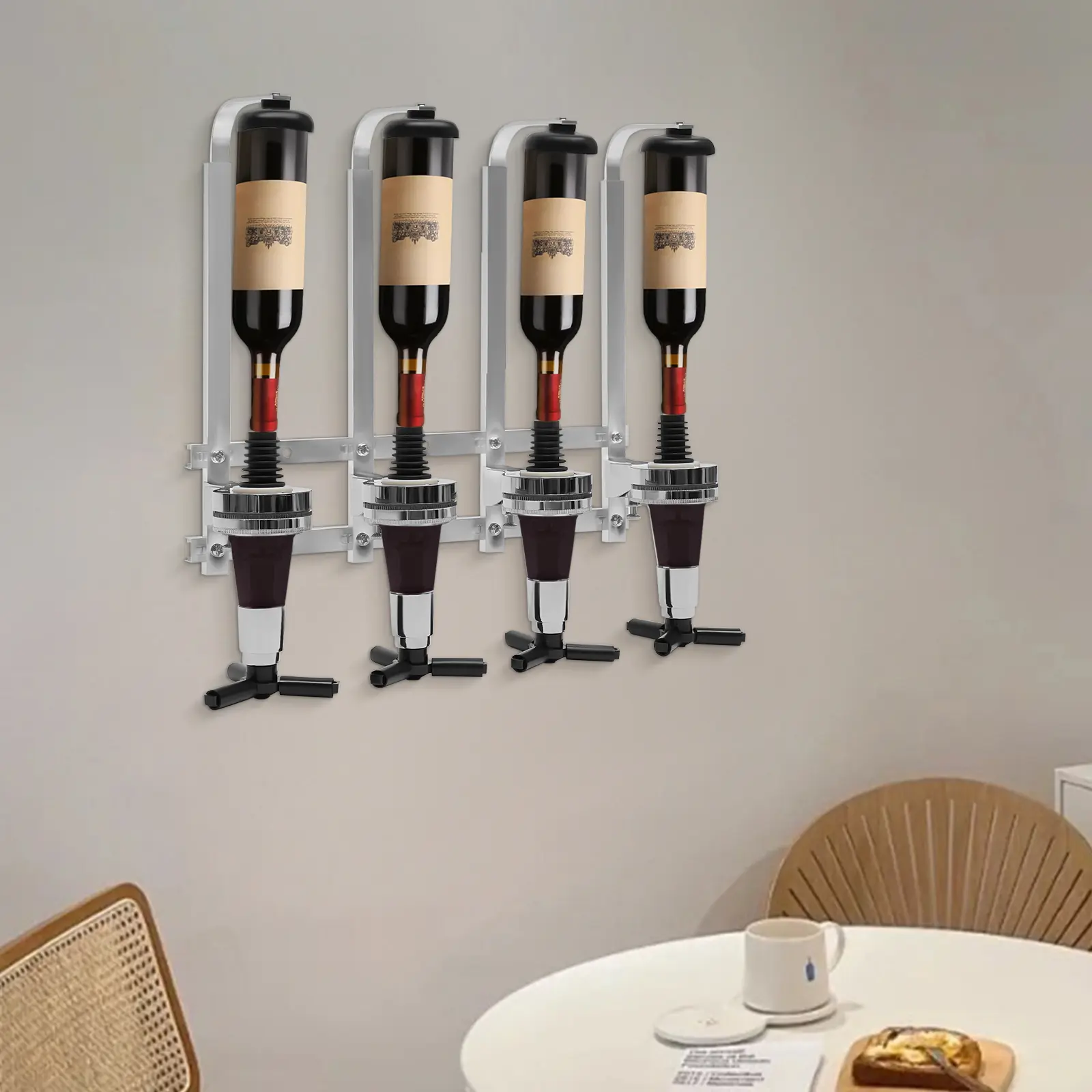 Aluminum Alloy Wall-Mounted Liquor Dispenser Rack with Fixed Bracket - ABS Solid, 4 Optics, 25ml Capacity, 39×11×36cm, Bartender Tool, Home Supplies, Holiday & Party Use, Liquor Bottle Storage