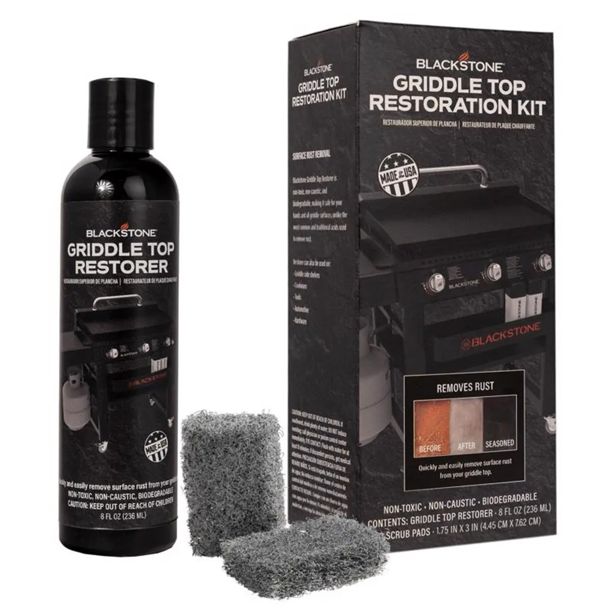 BLACKSTONE Griddle Cleaner Kit - 8 fl oz Spray Container, 3x1.5 in Pad for Sports & Outdoor, Camping & Hiking Kitchen Surface Restore