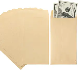 100 PACK Brown Cash Envelopes 3 1/2 x 6 1/2 for Budgeting, Small Kraft Money Envelopes Self Adhesive for Cash, Coins, Check, Seeds, Money Savings Challenges