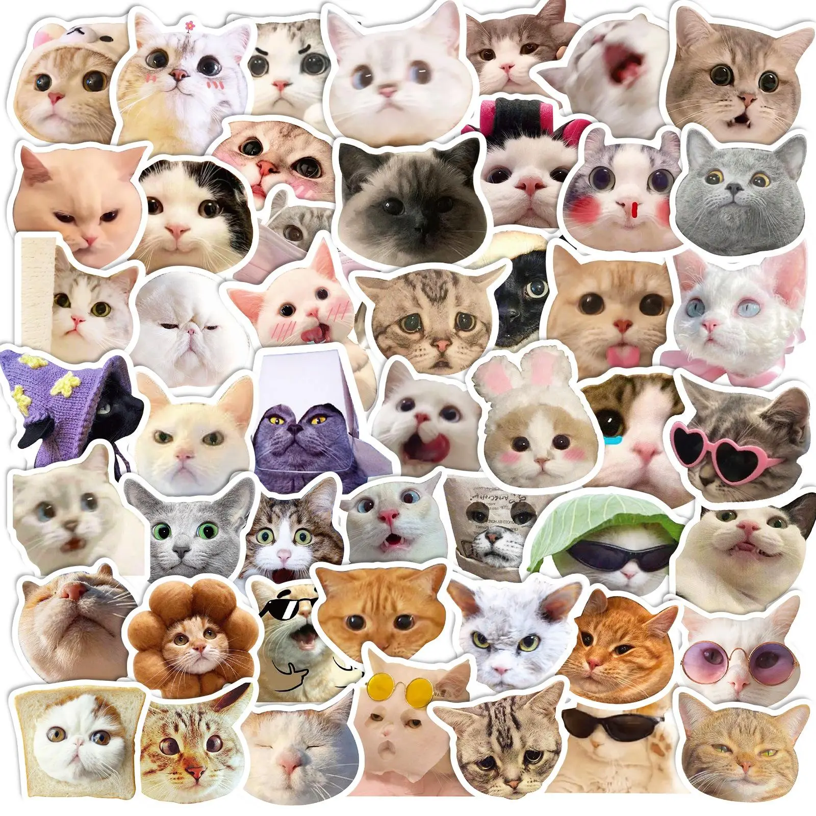 Cute Cat Pattern Sticker, 50pcs/pack Waterproof Decorative Decals, DIY Creative Paster Scrapbook Stickers For Scrapbook & Notebook & Bottle Decor, Students Gifts