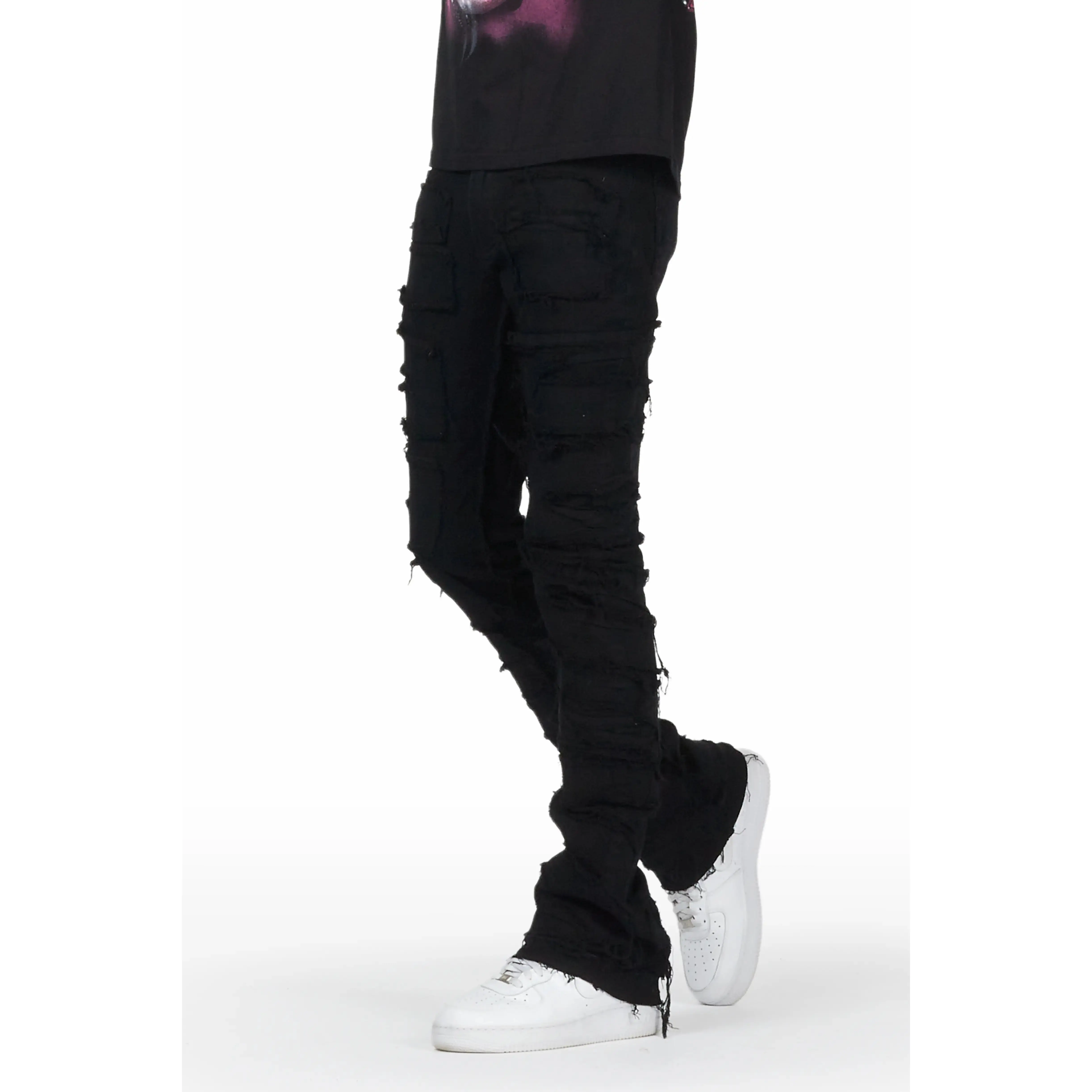 Wayland Black Stacked Flare Jean