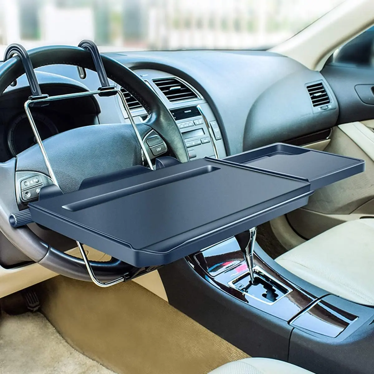 2 in 1  Steering Wheel Tray/ Seat Headrest Tray for Eating  Drink and Writing Laptop Work, Black  Desk