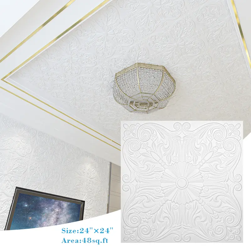 Art3d 12-Pack Waterproof Matt Art Deco Lightweight 24"x24" PVC Square Drop Ceiling Tile, 48 Sq Ft/Case, Baroque Decorative Plastic Tile for Bathroom Home Improvement Building Supplies