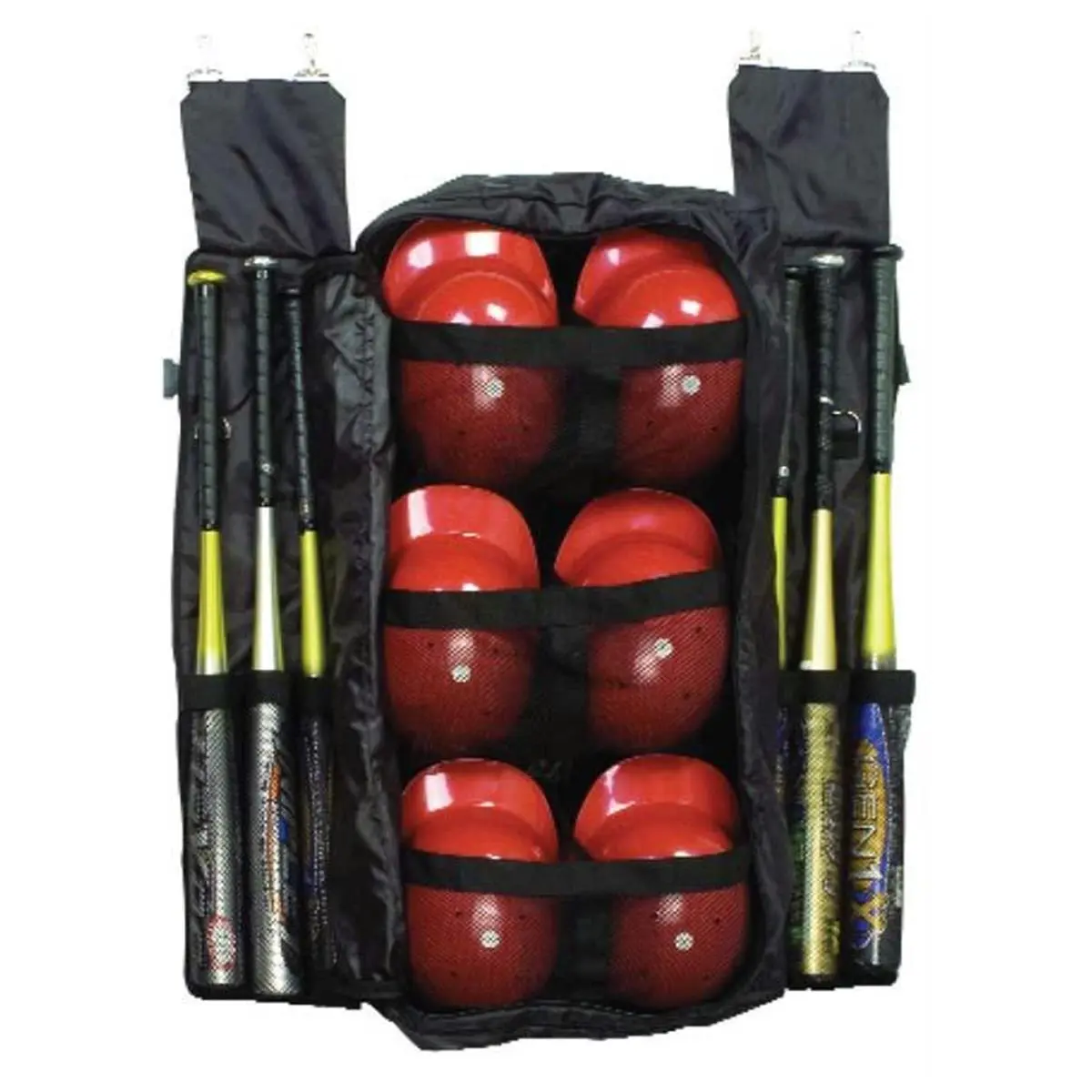 Champion Sports Bat & Helmet Fence Bag - Sports Collectibles Accessory with Organizer, 36"x20"x11" Convenient Size for Easy Travel, Holds 6 Baseball Bats & 6 Helmets, Easily Mounts to Hooks, Boosts Organization for Dugouts
