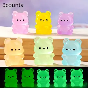 6 Glow-In-The-Dark Cartoon Bear Figurines, Resin Night Light Decorations, DIY Desk & Shelf Accessories, Cute Handmade Home Office Party Supplies, Cute Collectible Figurines