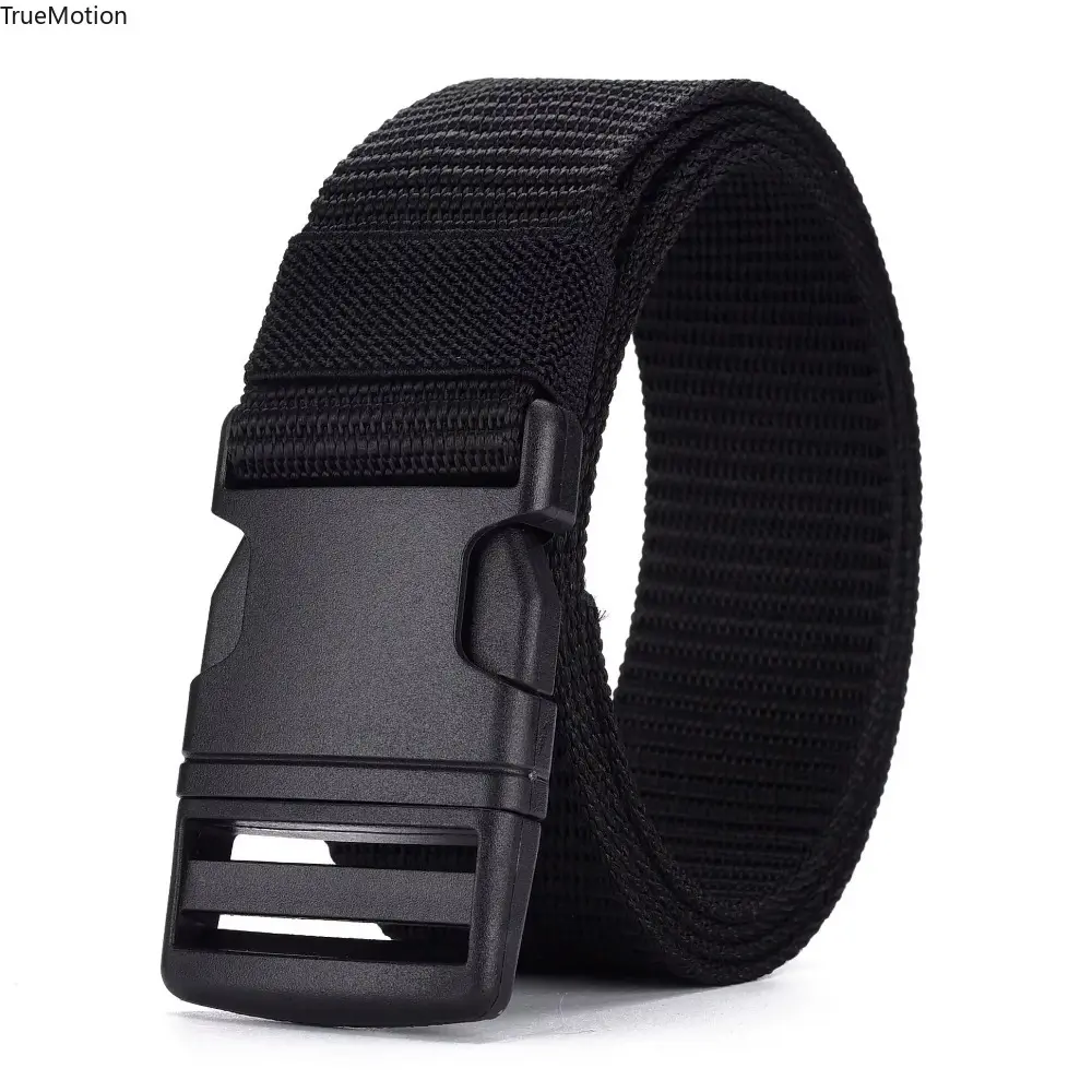 Men's No-Metal Buckle Side Tactical Belt - TSA-Friendly Heavy-Duty Nylon Webbing Adjustable Easy Release Black Belt for Outdoor Work, Hiking EDC