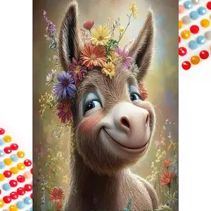 5D DIY Full Drill Round Diamond Painting - Diamond Art Kit Smiling Donkey Wreath Mosaic, Canvas - DIY Decoration Painting, Home Wall Decor, Suitable for Halloween and Christmas, Birthday and Anniversary Gifts, Diamond Painting Kits
