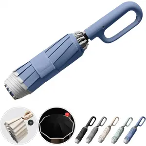 Ring Buckle Fully Automatic Umbrella - Reflective Safety Strip, Sturdy Windproof, Reverse Quick Open, Compact Foldable Cover Mini Travel Portable, Automatic Manual Resistance Umbrella (Blue), Automatic Manual Umbrellas, Foldable Cover Umbrellas