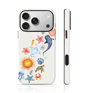 Sunny Coastal Watercolor Design Phone Cover 360 Protection for iPhone 17 Pro Max/16 Pro Max /15Pro Max 15/14/13/12 & Samsung S26 /S25Ultra Trendy ins Style