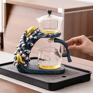 Glass Teapot Set with Infuser Semi Automatic  Set Magic Teapot (Dolphins)