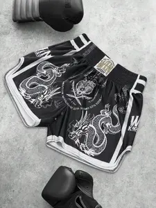 Unisex Dragon & Tiger Muay Thai Boxing ShortsViral CleanFit Streetwear Y2K Aesthetic Premium Satin Blend Bold Hot Pink & Black Print Elastic Waistband Retro Combat Sportswear Relaxed Fit Edgy Streetwear OOTD