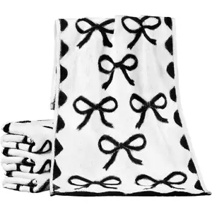 4 count Black Bow Hand Towels for Bathroom 13 x 29'' Soft  Cotton   Towel Kitchen Decor Absorbent Preppy Bathroom Decor Bridal Shower Wedding
