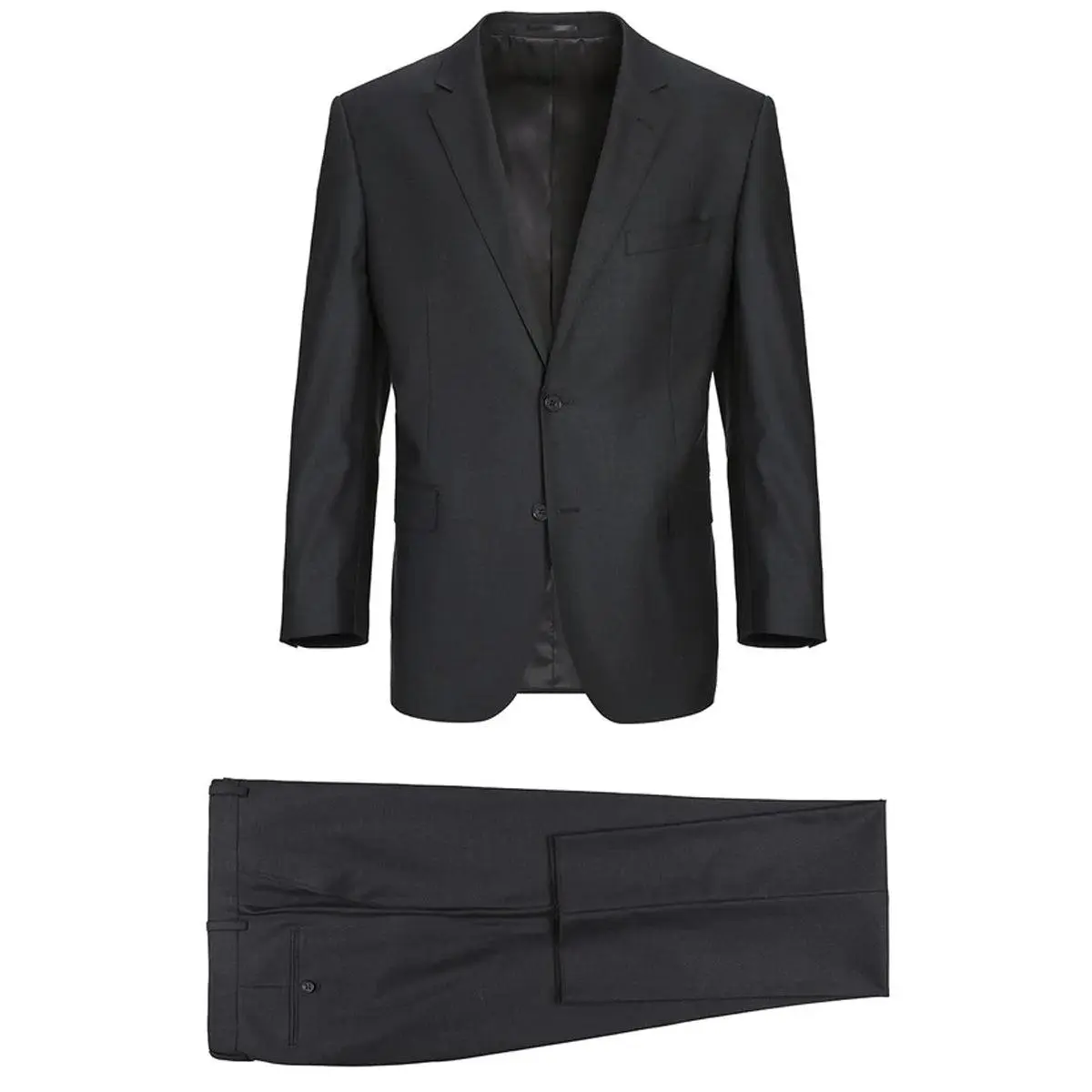 Mens Basic Two Button Classic Fit Wool Suit with Optional Vest in Charcoal Grey
