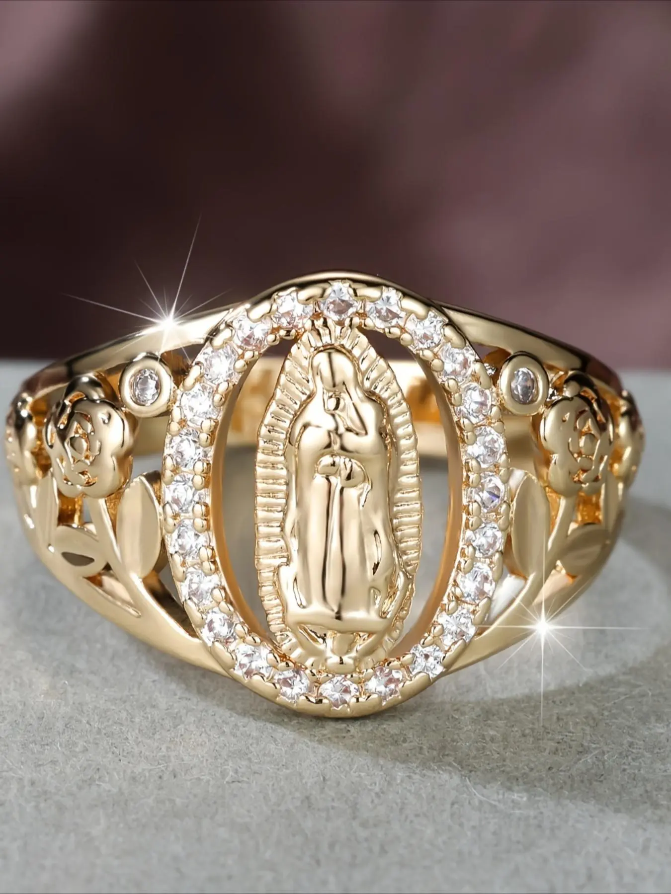 Elegant Virgin Mary Ring, Jewelry Open Ring, Elegant Exaggerated Ring, Fashion Jewelry for Party, Daily Clothing Decor, Trendy All-match & Exquisite Jewelry for Birthday Gift, Fashionable Jewelry