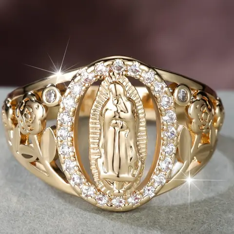 Elegant Virgin Mary Ring, Jewelry Open Ring, Elegant Exaggerated Ring, Fashion Jewelry for Party, Daily Clothing Decor, Trendy All-match & Exquisite Jewelry for Birthday Gift, Fashionable Jewelry