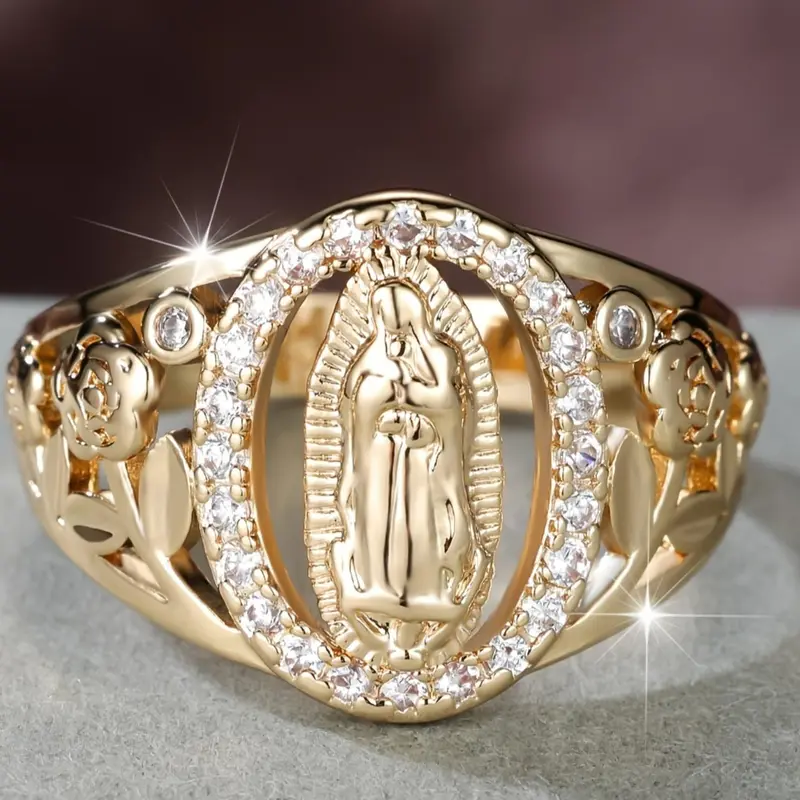Elegant Virgin Mary Ring, Jewelry Open Ring, Elegant Exaggerated Ring, Fashion Jewelry for Party, Daily Clothing Decor, Trendy All-match & Exquisite Jewelry for Birthday Gift, Fashionable Jewelry