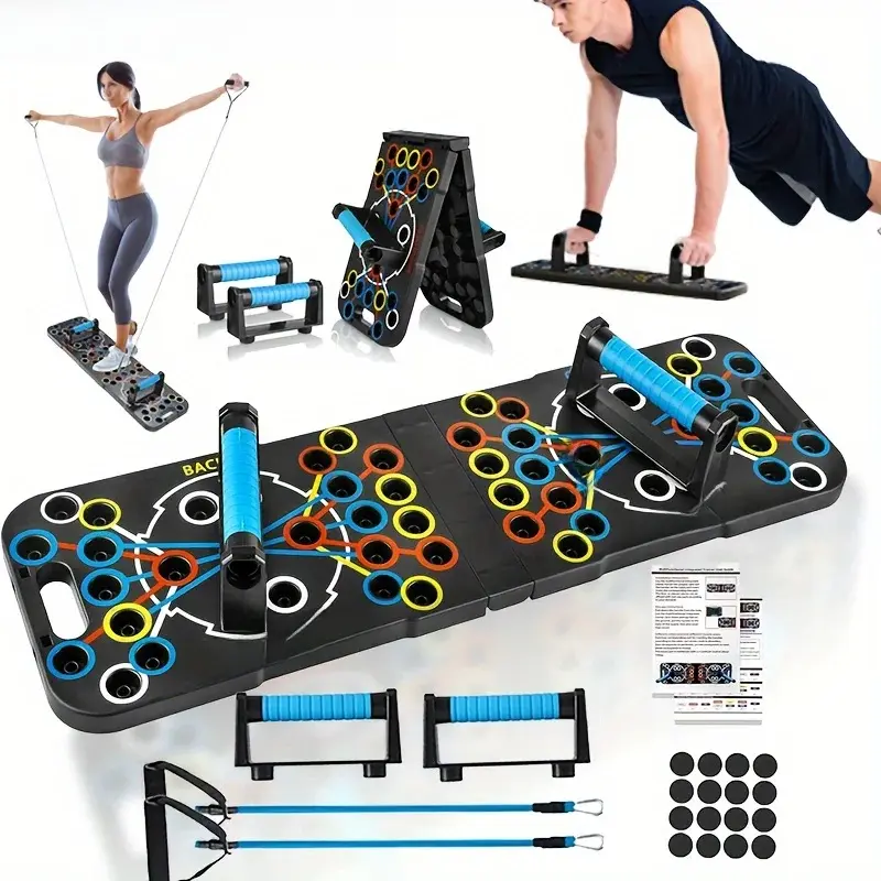 Portable Folding Push-Up Board - Color-Coded Push Plates Strength Training System with High-Quality Non-Slip Handles, Adjustable Angles, Easy Assembly for Home Gym Core Workout, Physical Training to Boost Complete Body Strength, Burn Calories