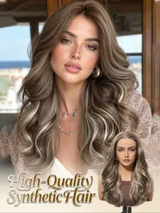 13x4 HD Lace Wig 18" Body Wave Wigs | Glueless Silver White Highlight Heat Resistant Synthetic Hair