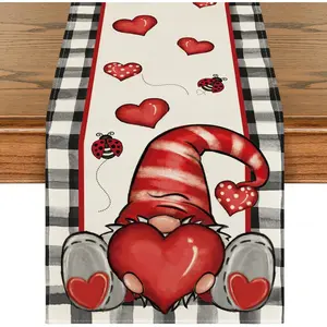 Artoid Mode Buffalo Plaid Gnome Valentine's Day Table Runner, Holiday Kitchen Dining Table Decoration for Home Party Indoor 13x72 Inch