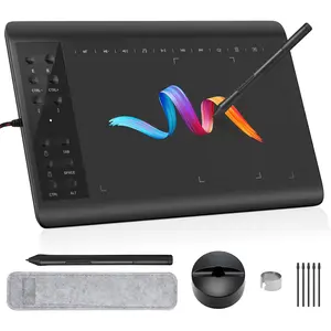 Graphics Drawing Tablet 10 x 6 Inch Large  Area with 8192 Levels -Free Pen and 12 Hot , Compatible with Windows//Android for Painting, Design & Online Teaching, Black