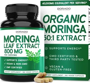Organic Moringa Capsules (180 Count) Pure Organic Moringa Leaf Powder Supplement - Energy, Skin, Gut Health Support - Vegan Safe, Third Party Tested & Non GMO - USA Made - 180 Capsules