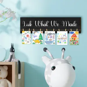 1 Set of Art Display Stands Look What I Made with Clips Wooden Sign Wall Art Photo Display Stand, Sturdy Hanging Board for Displaying Wall Decor, Bedroom Classroom Decor