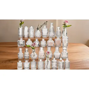 Mini Clear Glass Bud Vase Set,30-Pack Vintage Clear Glass Bud Vases| Mini Small Glass Flower Vases for Wedding Decorations, Table Centerpieces, Rustic Home Accents and Party Decor (Clear Transparent)
