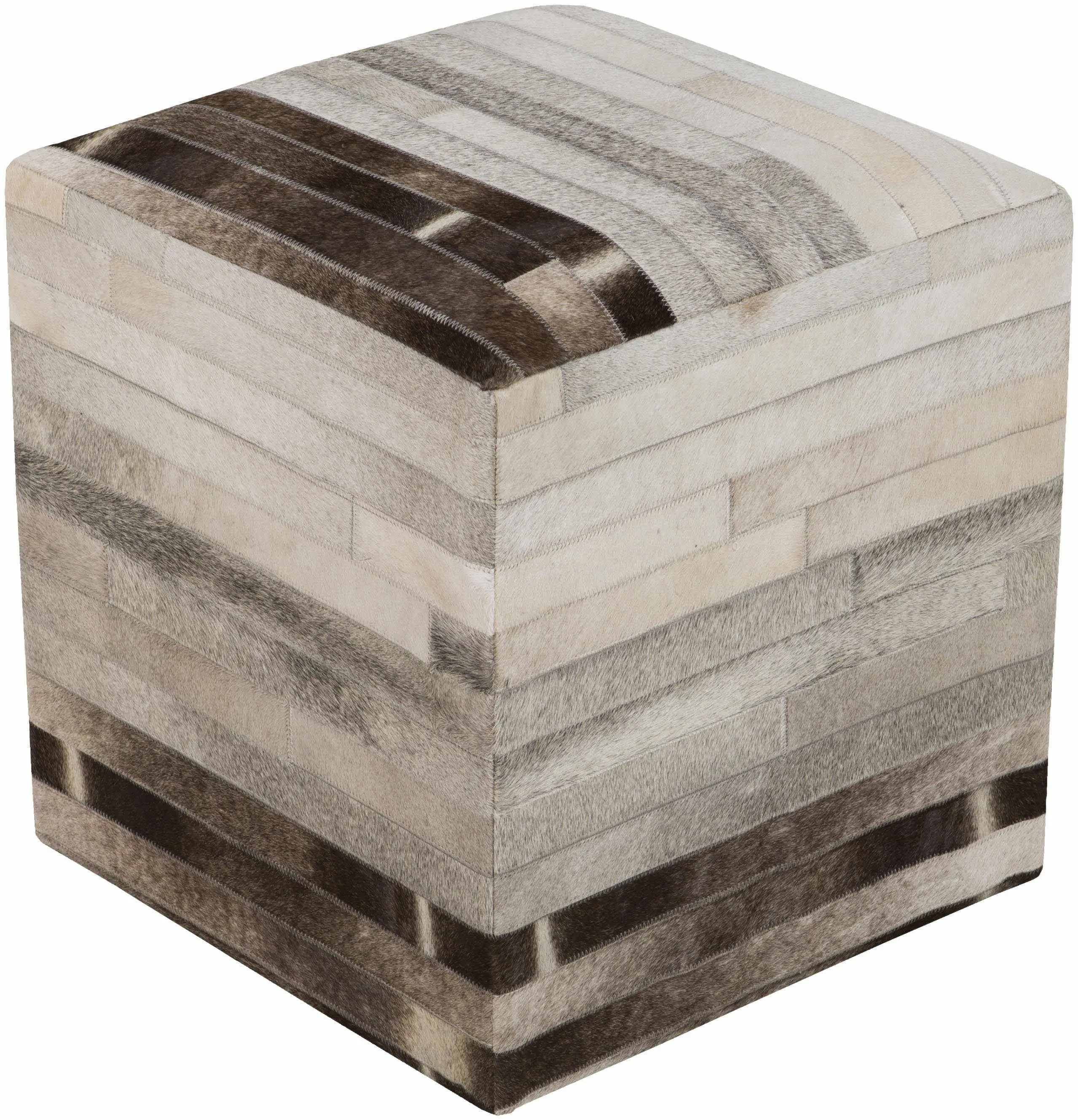 Mark&Day Grobrubbach Hide Leather and Fur Cream Leather Pouf
