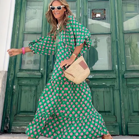 Women's Ditsy Floral Print Dress, Fashion Long Casual Elegant Dresses for Daily Wear and Vacation Outings, Ladies Dress for Summer, Boho Style Dresses, Boho Summer Clothes, Womenswear, Bohemian Casual Trendy Sundresses, Flowy Dress