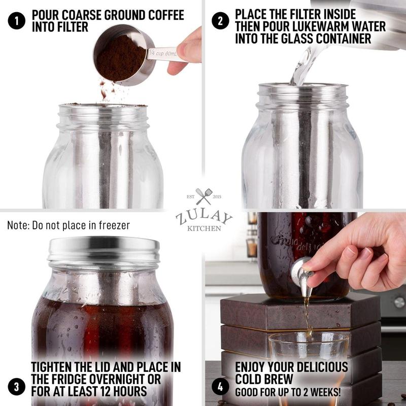 Zulay Kitchen Cold Brew Coffee Maker - 1.5L Reusable Glass Pitcher with Steel Filter Lid, Airtight Design for Coffee and Tea