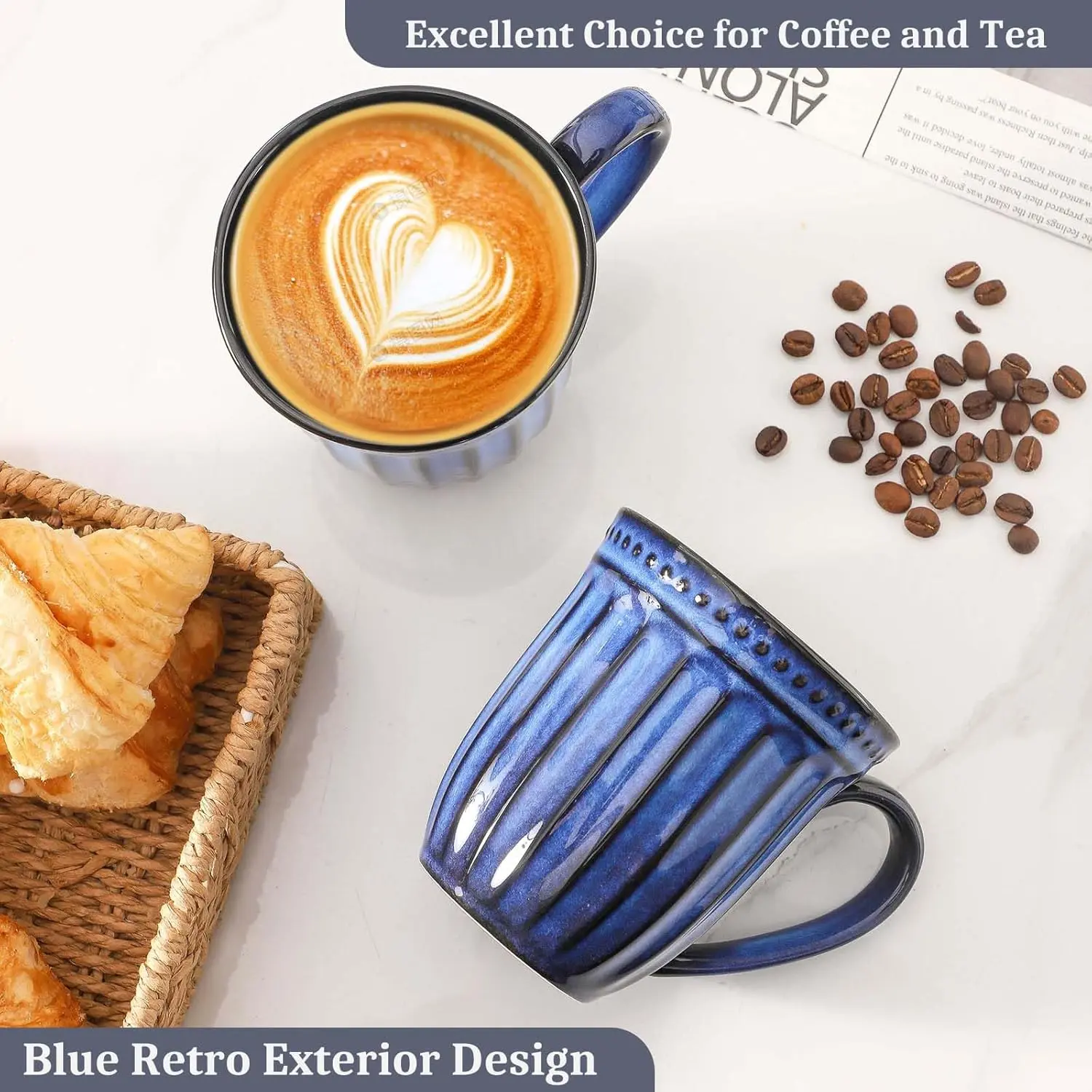 Practical Home Essentials: 4 Pack Embossed Coffee Mugs, 16oz Farmhouse Cups for Daily Drinks