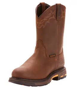 Ariat Mens Pullon WorkHog Waterproof Work Boot Oily Distressed Brown with ATS Max Platform & Duratread Outsole