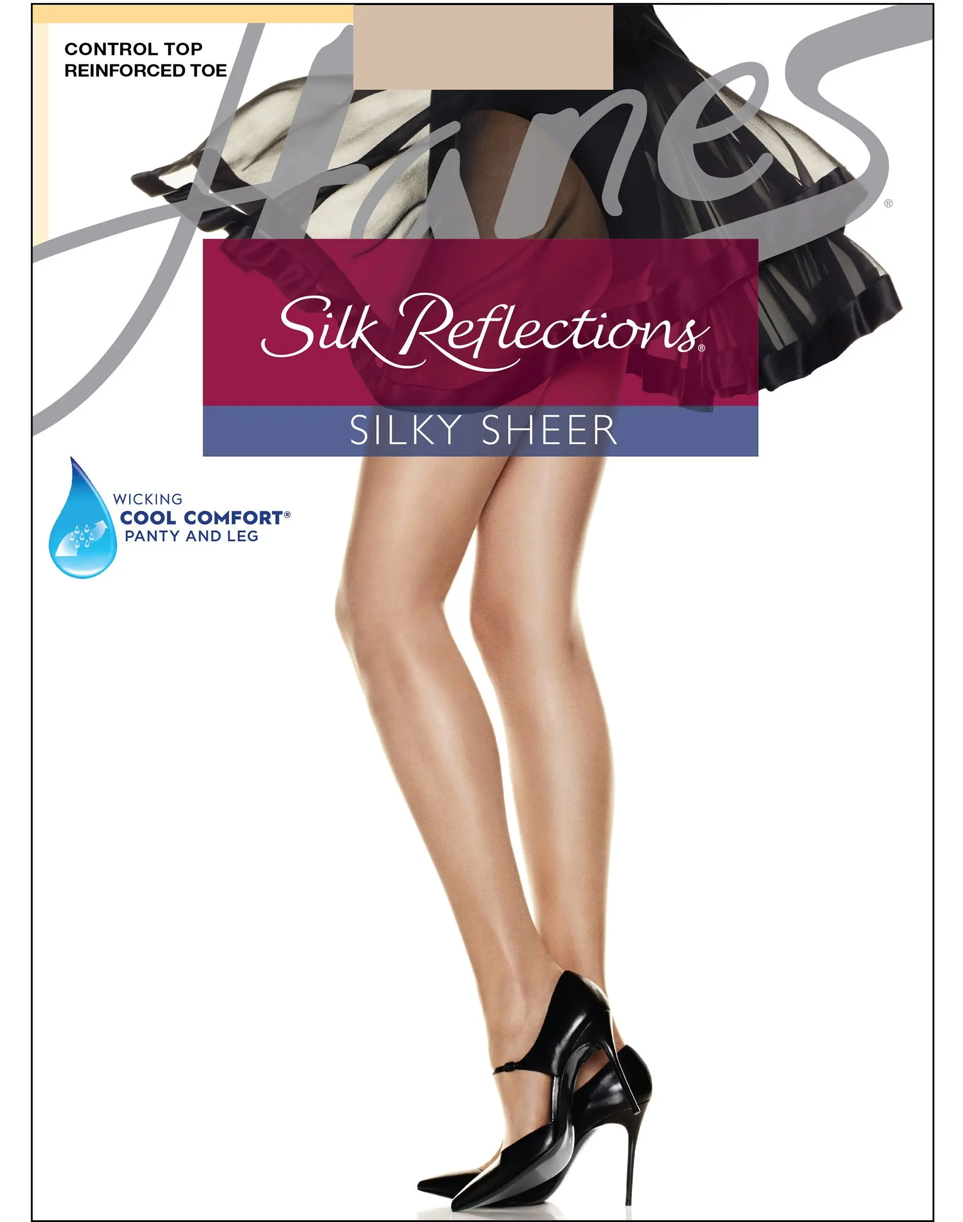 Hanes Silk Reflections Control Top Pantyhose With Reinforced Toe Women's Underwear Comfortable Fit Soft Stretch Fabric Breathable Q00718